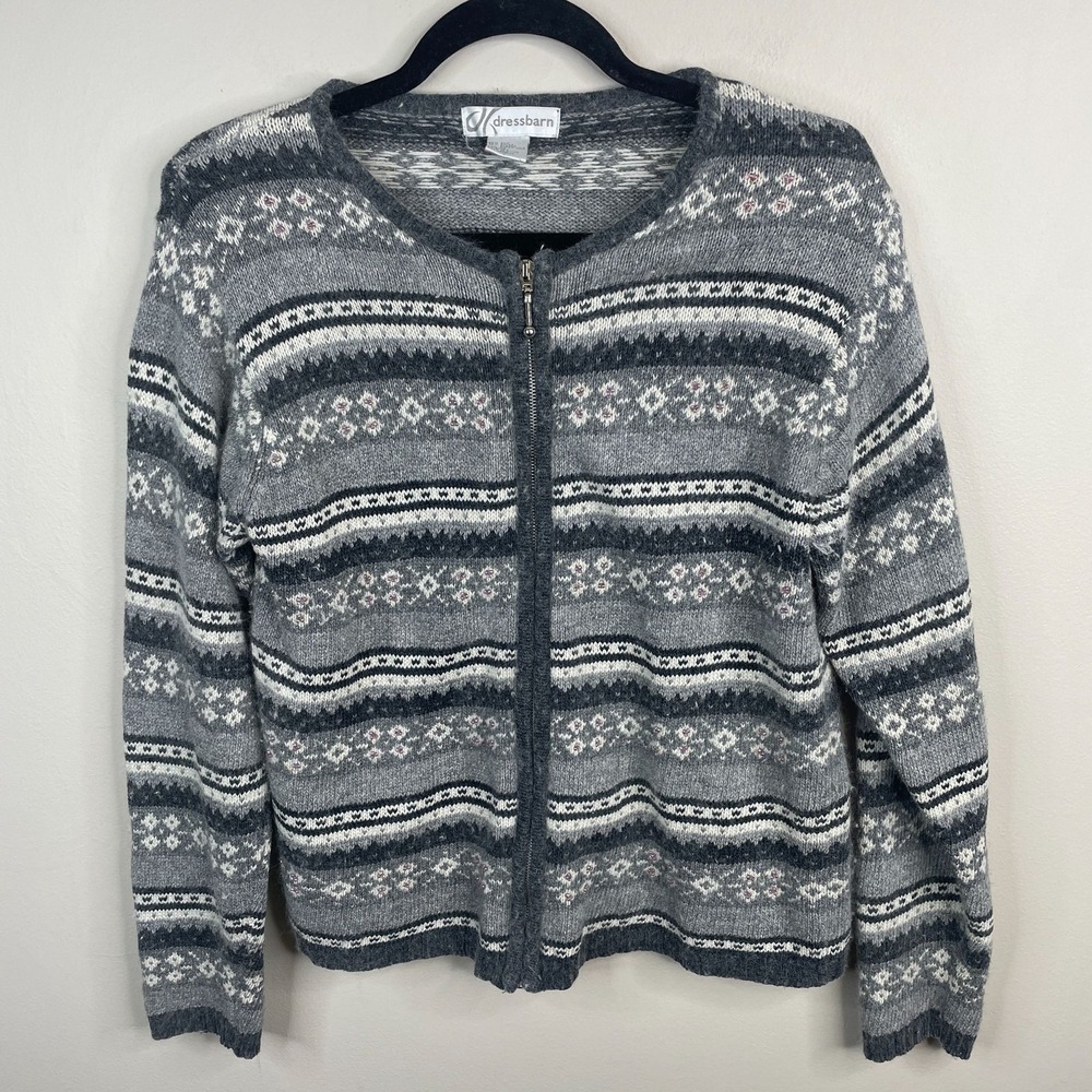 Vintage Apres Ski Sweater Medium Nordic Angora Silk Cardigan Cozy Full Zip Fuzzy
